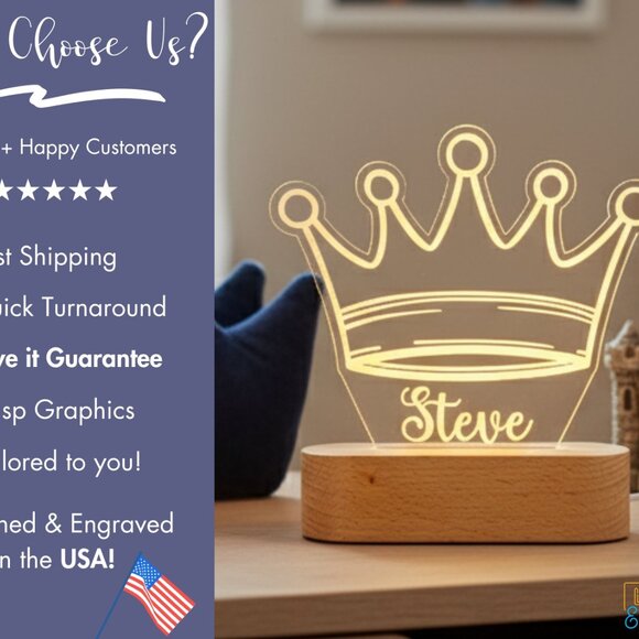 King Crown Night Light – Personalized LED Lamp for Kids Room - Picture 4 of 8